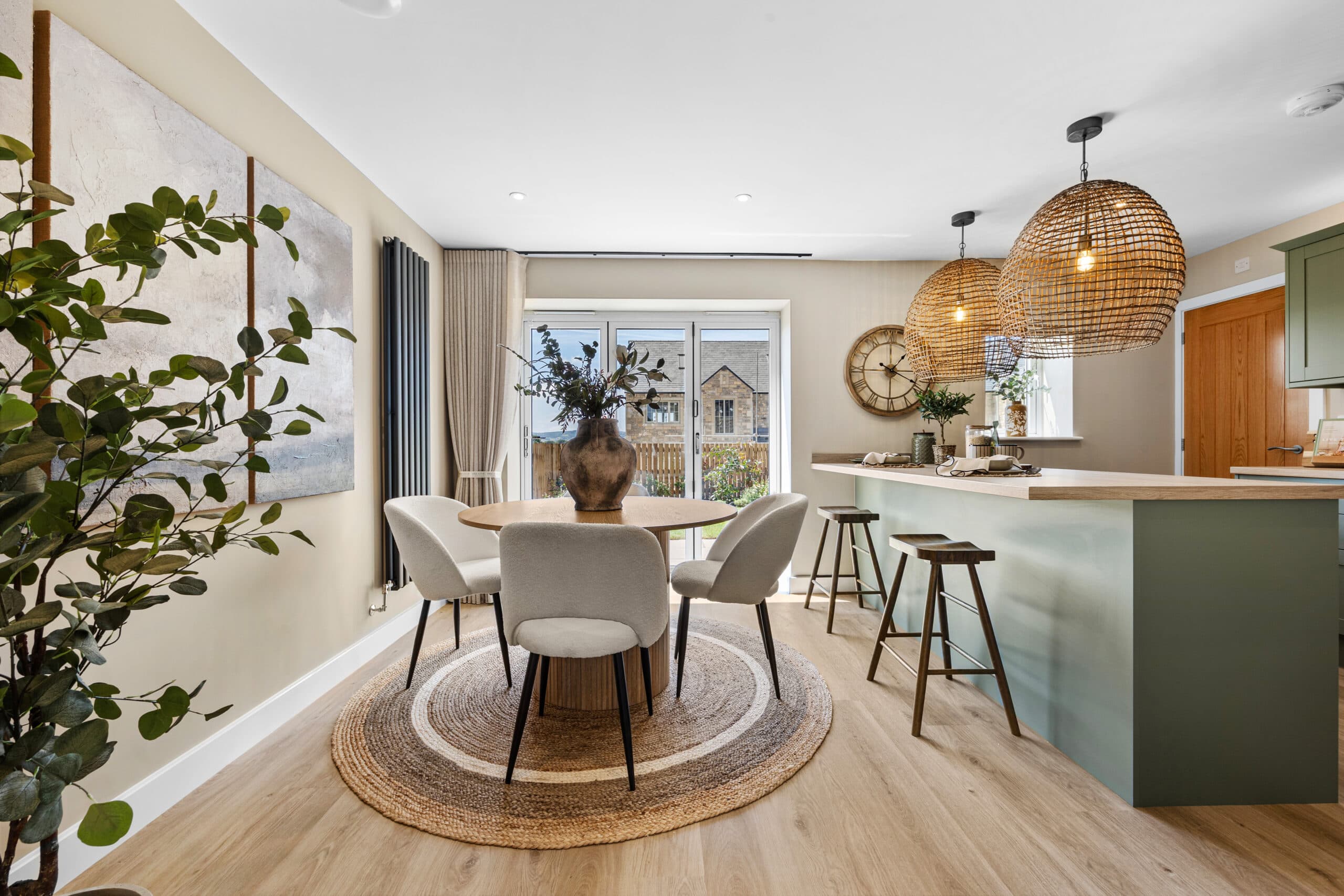 The dining and kitchen in the Blenheim at Pendle Farm, Worsthorne