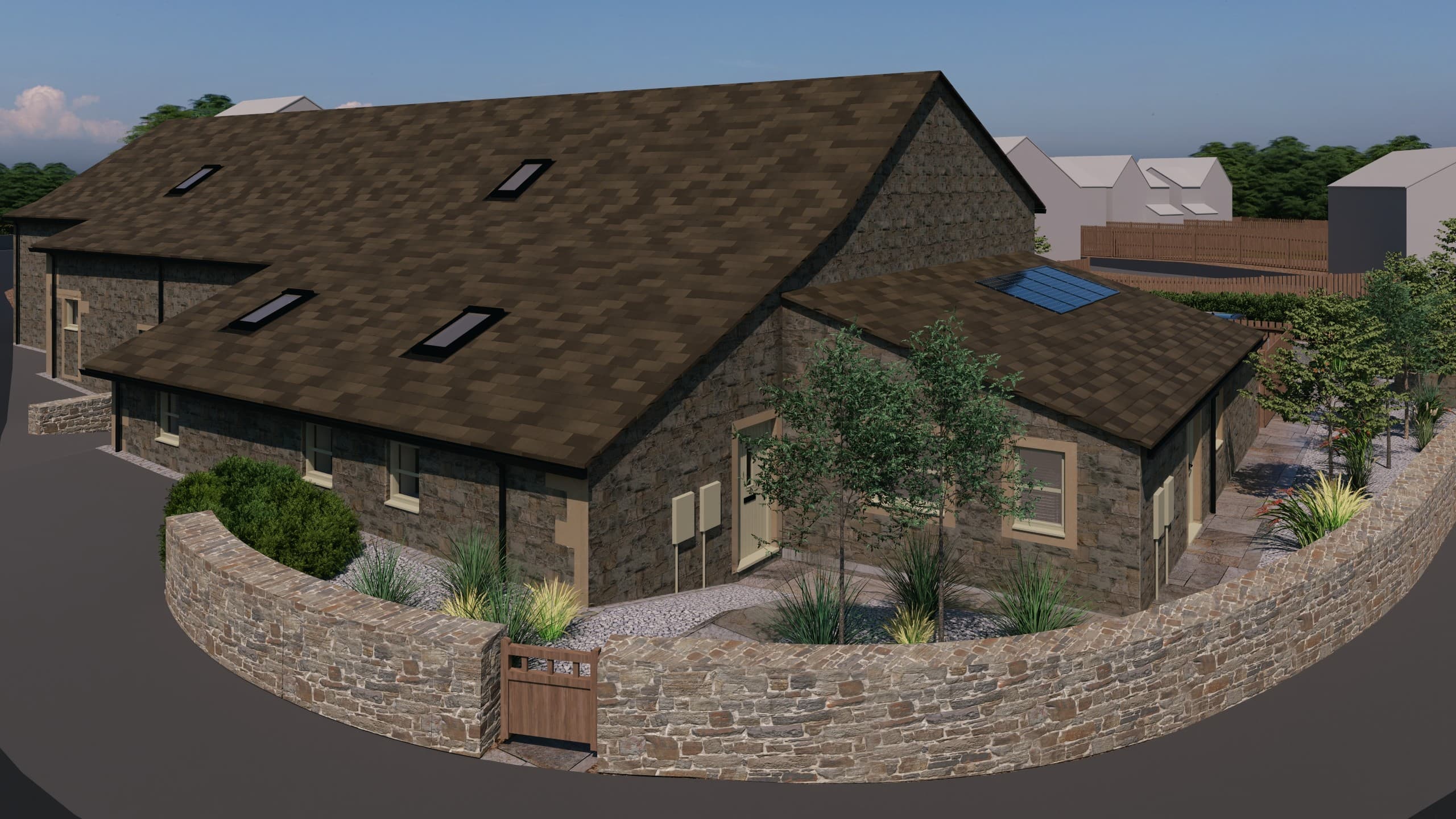 Pendle Farm Worsthorne, Barns - overall front externals